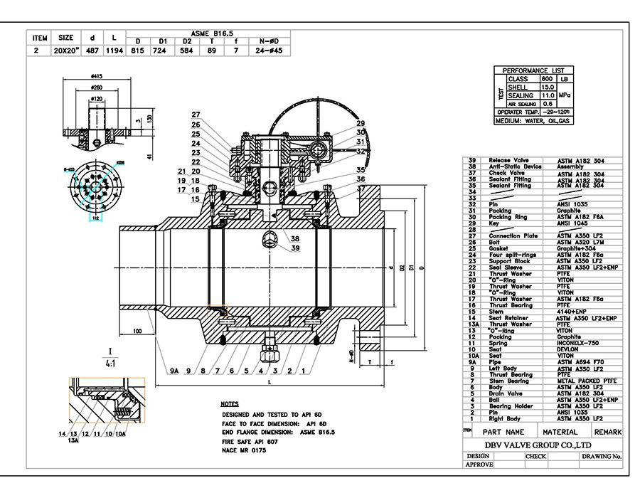 Extended stem API 6D Fully welded Ball Valve - Trunnion mounted ball valve