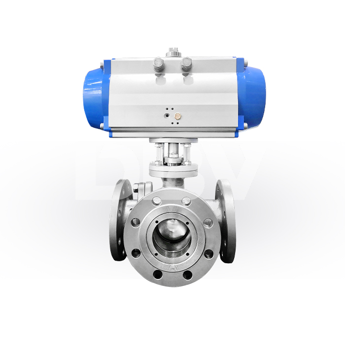 Reliable PN16 DN80 T-Type Three-Way Ball Valve with Pneumatic Actuator