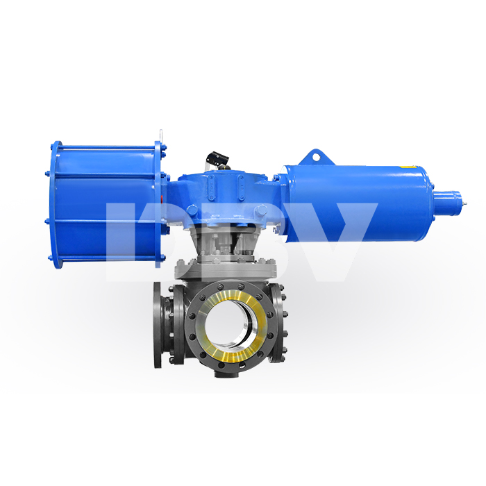 PN25 DN200 T-Type Three-Way Trunnion Ball Valve with Pneumatic Operation