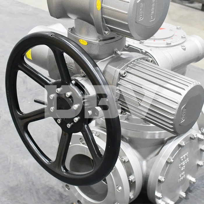 DN200 PN25 Flanged CF8 Four-Way Ball Valve with Electric Actuator